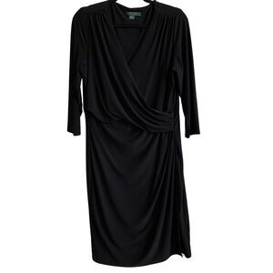 Ralph Lauren Black V-Neck Ruched Surplice Dress 12